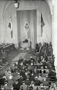 97912 Afbeelding van ir. A.A. Mussert (leider van de Nationaal Socialistische Beweging, N.S.B.) tijdens zijn toespraak ...